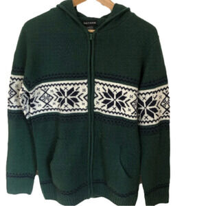 Vintage  Cozy  Cottagecore Christmas Nordic Zip Up Hooded  Cardigan Medium